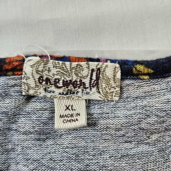 One World Women’s XL Floral Rhinestone Skull Embellished Tunic Top Whimsy Artsy - Picture 3 of 8